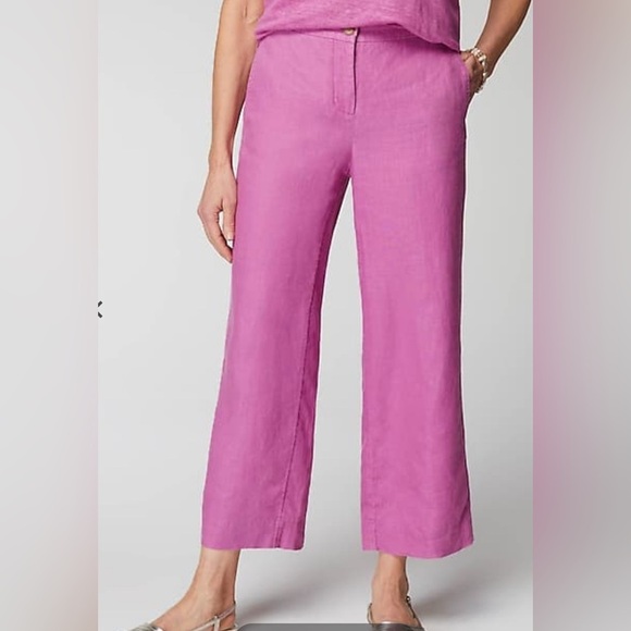 J. Jill Easy Linen Pants Wide Leg Women Size L Cropped Relaxed Fit In Blue - Picture 13 of 14